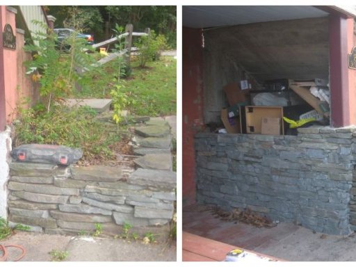 Natural Stone veneer beneath stairway